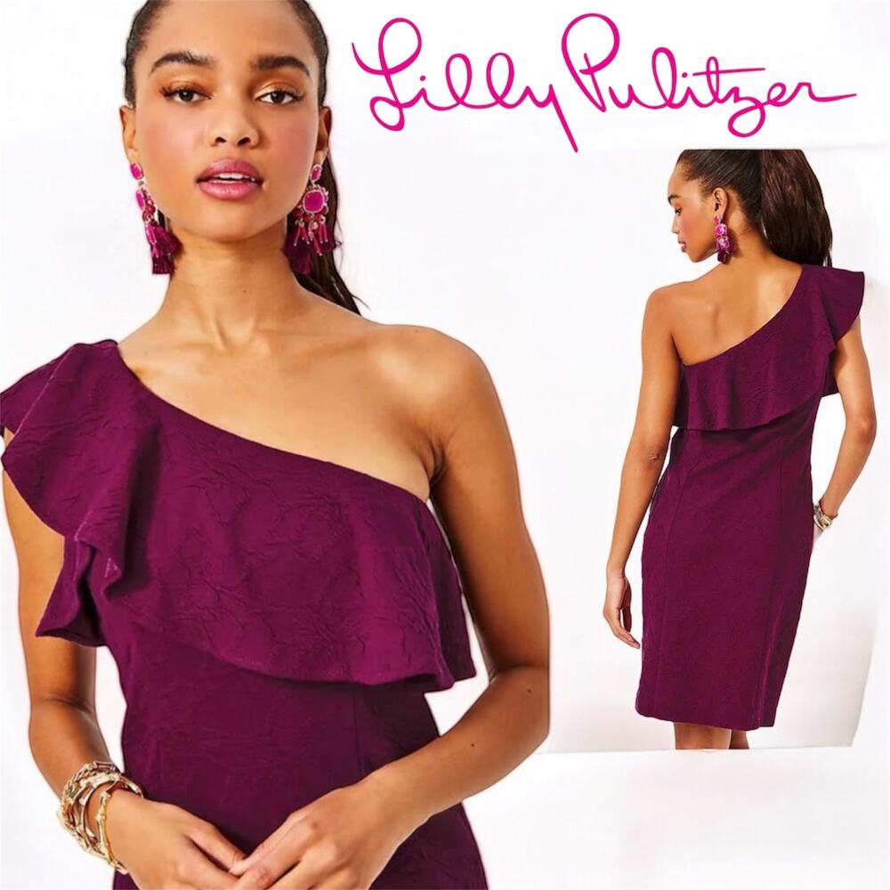 Lilly Pulitzer One Shoulder Dress in Rich Purple Bordeaux, one shoulder dress